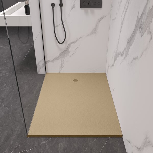 CERANO - Sprchová vanička obdĺžniková Pablo - SMC/minerálny kompozit - štruktúrovaná ivory - 90x70x3 cm