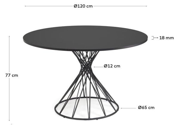 Čierny okrúhly jedálenský stôl s čiernou doskou ø 120 cm Niut – Kave Home