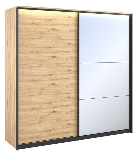 Šatníková skriňa s posuvnými dverami a osvetlením MAXIMO Dub Artisan / čierna 220 cm