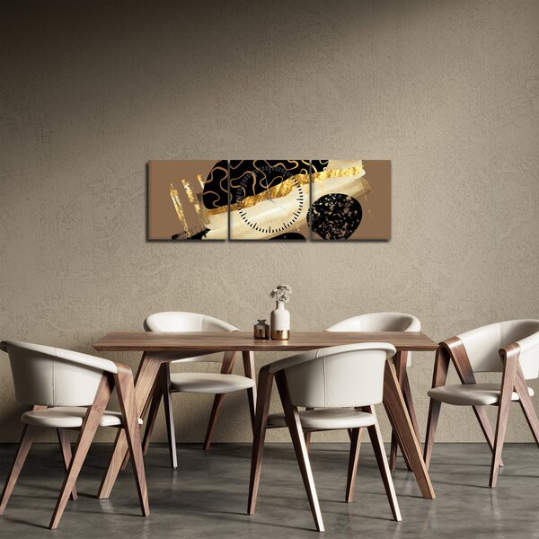 Obraz - Abstrakcia golden brown N⁰3 (s hodinami) (90x30 cm)