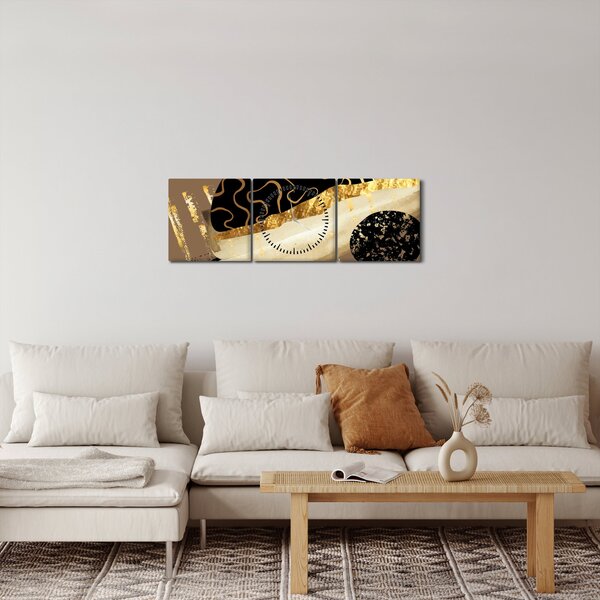 Obraz - Abstrakcia golden brown N⁰3 (s hodinami) (90x30 cm)