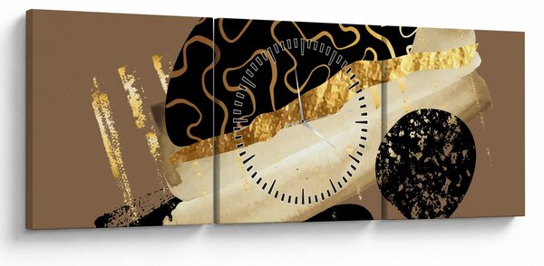 Obraz - Abstrakcia golden brown N⁰3 (s hodinami) (90x30 cm)