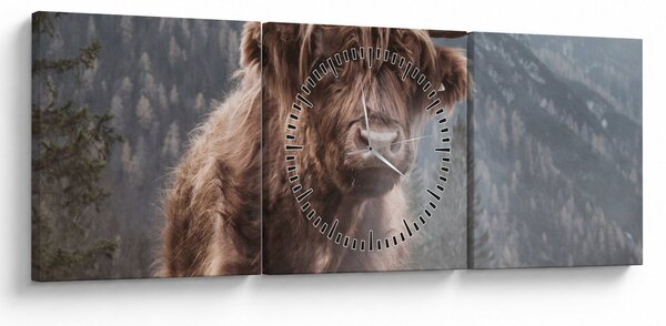 Obraz - Highlander krava (s hodinami) (90x30 cm)