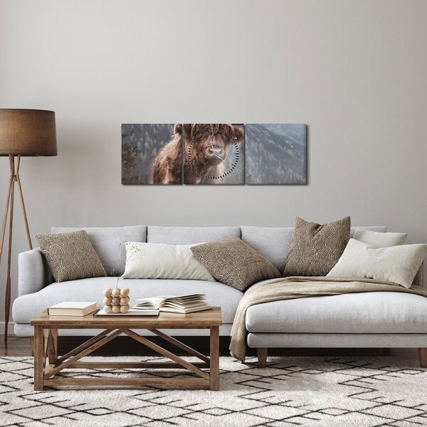 Obraz - Highlander krava (s hodinami) (90x30 cm)
