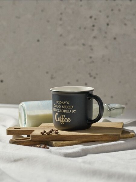 Sinsay - Keramický hrnček s nápisom Today’s Good Mood Is Sponsored By Coffee - čierna