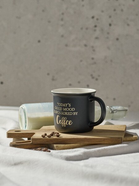 Sinsay - Keramický hrnček s nápisom Today’s Good Mood Is Sponsored By Coffee - čierna