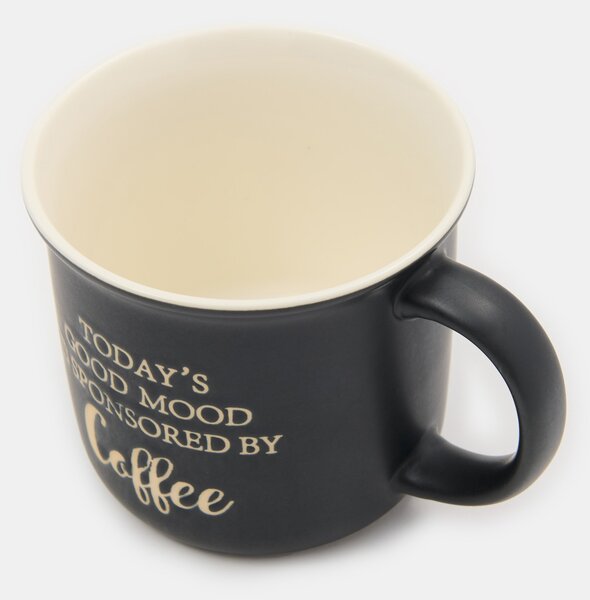 Sinsay - Keramický hrnček s nápisom Today’s Good Mood Is Sponsored By Coffee - čierna