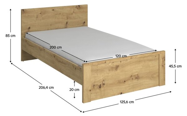NovýNábytok.sk Jednolôžková posteľ 120 JESS (dub artisan). Vlastná spoľahlivá doprava až k Vám domov. 1091595
