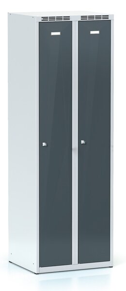 Kovová šatníková skrinka S7, 2-dverová, 1800 x 600 x 500 mm, cylindrický zámok, tmavosivé dvere