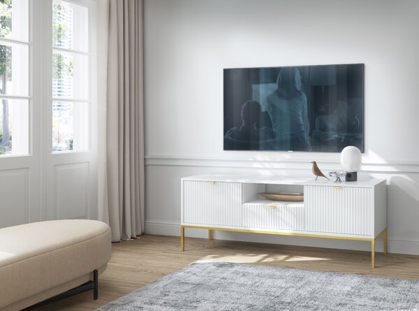 TV STOLÍK VIGGO BIELY + ZLATÝ PODSTAVEC 154 cm