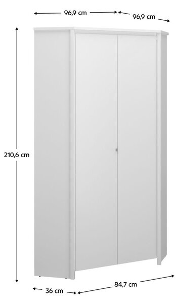 NovýNábytok.sk Rohová šatníková skriňa ERODON (biela). Vlastná spoľahlivá doprava až k Vám domov. 1091622