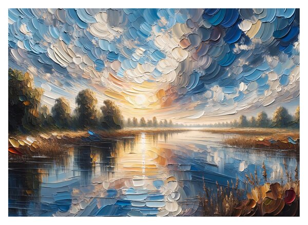 Sklenený obraz - Maľba slnka nad vodou (70x50 cm)