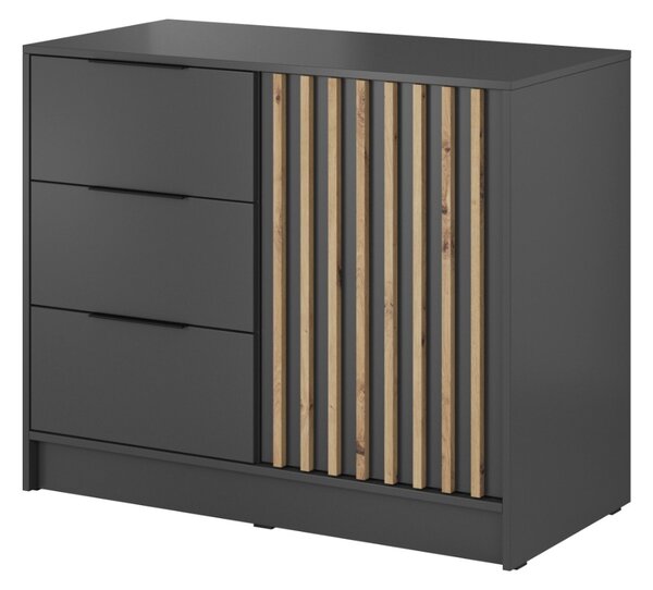 KOMODA LETIZIA S LAMELAMI ŠEDÁ / DUB ARTISAN 105 cm