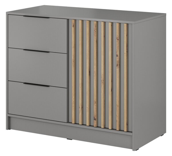 KOMODA LETIZIA S LAMELAMI SIVÁ / DUB ARTISAN 105 cm