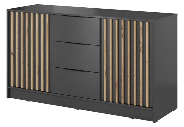 KOMODA LETIZIA S LAMELAMI ŠEDÁ / DUB ARTISAN 155 cm