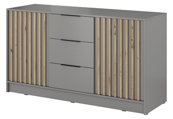 KOMODA LETIZIA S LAMELAMI SIVÁ / DUB ARTISAN 155 cm