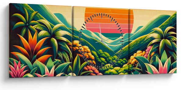 Obraz - Pestrofarebný západ slnka (s hodinami) (90x30 cm)