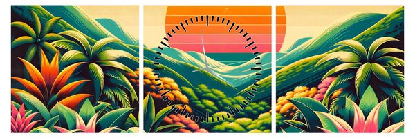 Obraz - Pestrofarebný západ slnka (s hodinami) (90x30 cm)