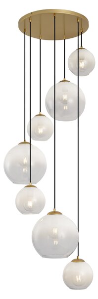 Hotelová elegantná závesná lampa mosadzná s bielym sklom okrúhla 7-svetiel - Misty