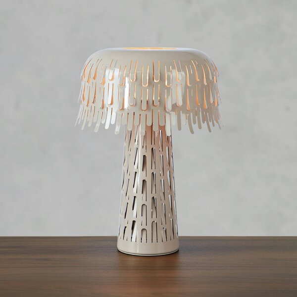 Markslöjd Stolová lampa Verbera, greige, výška 38 cm, kov, Hliník / sivá / zinok, Obývacia izba / jedáleň, kov, Vintage, Stojacie svietidlo