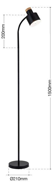 Stojacia lampa Gili, čierna matná, oceľ, výška 150 cm, E27, Čierna, Obývacia izba / jedáleň, kov, Moderný, Stojaca lampa