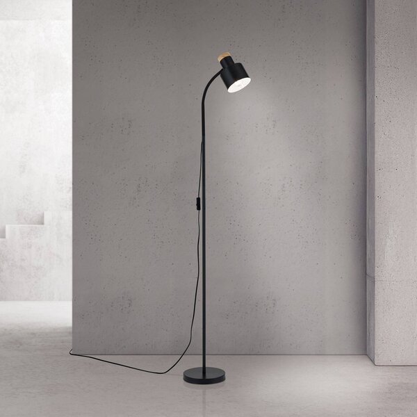 Stojacia lampa Gili, čierna matná, oceľ, výška 150 cm, E27, Čierna, Obývacia izba / jedáleň, kov, Moderný, Stojaca lampa