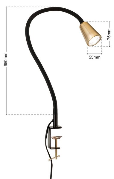 ORION Stolová lampa Dotty, mosadzová farba, výška 65 cm, svorkové uchytenie, GU10, Mosadz / zlato, Obývacia izba / jedáleň, kov, Moderný, Lampa s klipom/do zásuvky