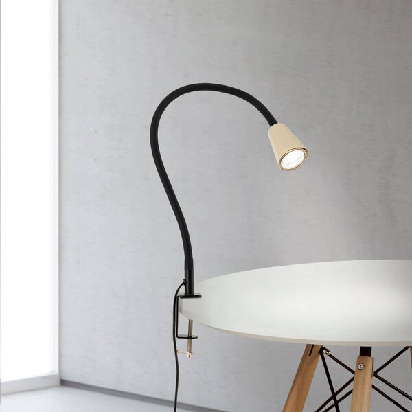Stolová lampa Dotty, khaki, výška 65 cm, svorkový držiak, GU10, Krémová / jantárovo žltá, Obývacia izba / jedáleň, kov, Moderný, Lampa s klipom/do zásuvky