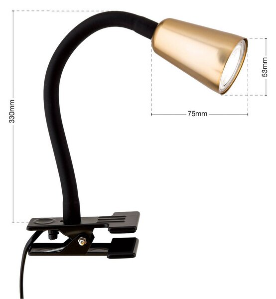 Svietidlo s upínacím mechanizmom Dotty, mosadzné, výška 33 cm, GU10, Mosadz / zlato, Obývacia izba / jedáleň, kov, Moderný, Lampa s klipom/do zásuvky