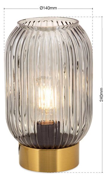 Stolová lampa Carneval, dymovo šedá, sklo, výška 23,5 cm, E27, Hliník / sivá / zinok, Obývacia izba / jedáleň, Sklo, Stojacie svietidlo