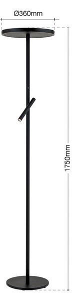 LED stojaca lampa Teide, čierna, kov, na citanie, stmievač, Čierna, Obývacia izba / jedáleň, Hliník, Moderný, Zemné bodové svetlo
