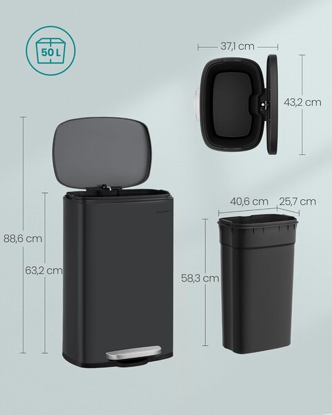 SONGMICS Odpadkový kôš Doro 50 L čierny