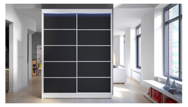Kombinovaná šatníková skriňa s posuvnými dverami a LED osvetlením PIRITU 4 - biela / čierna