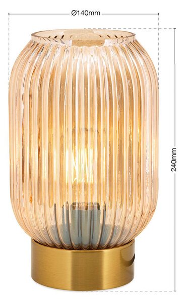 ORION Stolová lampa Carneval, jantárová, sklo, výška 23,5 cm, E27, Krémová / jantárovo žltá, Obývacia izba / jedáleň, Sklo, Stojacie svietidlo