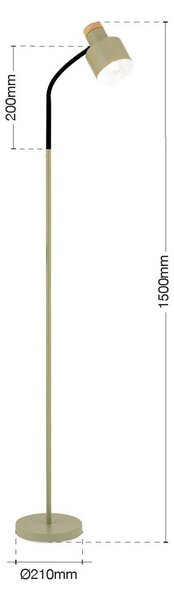 Stojacia lampa Gili, oceľ, svetlozelená, výška 150 cm, E27, Zelená, Obývacia izba / jedáleň, kov, Moderný, Stojaca lampa