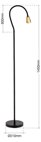 Stojacia lampa Dotty, mosadzná farba, výška 145 cm, ohybné rameno, GU10, Mosadz / zlato, Obývacia izba / jedáleň, kov, Moderný, Svetlo na čítanie