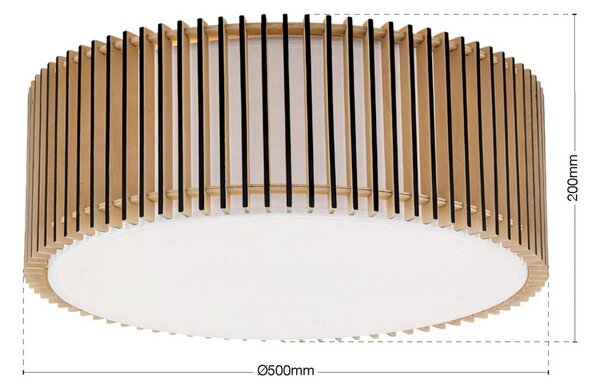 Stropné svietidlo Tarta, Ø 50 cm, drevo, textilný difúzor, 4 x E27, Svetlé drevo, Obývacia izba / jedáleň, Drevo, Závesné svietidlo