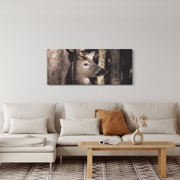 Obraz - Jeleň v lese (120x50 cm)