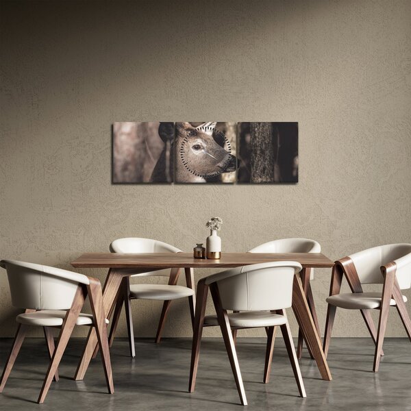 Obraz - Jeleň v lese (s hodinami) (90x30 cm)