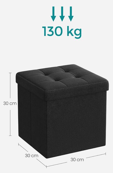 Dekorstudio Taburetka s úložným priestorom LSF028B01 z MDF a ľanovej tkaniny 30x30x30 cm - čierna