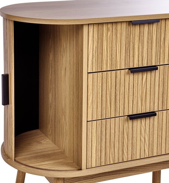 Komoda so 6 zásuvkami svetlé drevo drevené nohy z masívu MDF 2 posuvné dvierka obývacia izba