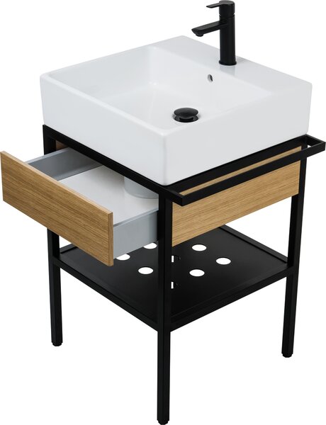Deante Kúpeľňový set Temisto s umývadlom 56,5x50 cm - CDTD6U5S, čierna/dub