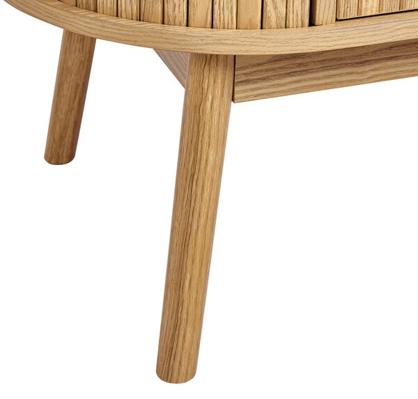 Komoda so 6 zásuvkami svetlé drevo drevené nohy z masívu MDF 2 posuvné dvierka obývacia izba