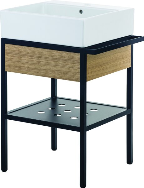 Deante Kúpeľňový set Temisto s umývadlom 56,5x50 cm - CDTD6U5S, čierna/dub