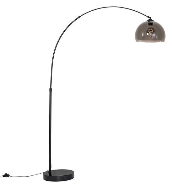 Inteligentná oblúková stojaca lampa čierna s dymovým sklom vrátane WiFi G95 - Arc