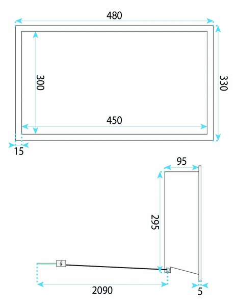Rea Vstavaná kúpeľňová polica s LED osvetlením 45x30 cm, titán kartáčovaný