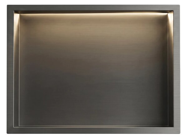 Rea Vstavaná kúpeľňová polica s LED osvetlením 45x30 cm, titán kartáčovaný