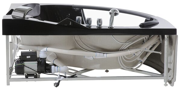 Vírivá rohová vaňa čierna akrylátová 198 x 144 cm s LED osvetlením hydromasážne trysky opierky hlavy moderný štýl