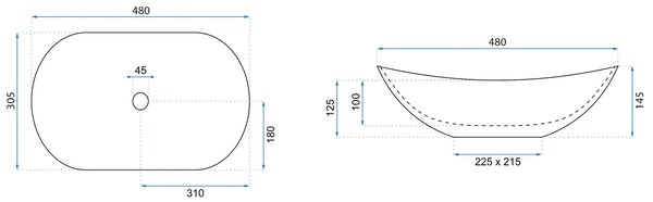 Rea Royal Mini, umývadlo na dosku 480x305x145 mm, imitácia kameňa Aiax Shiny, REA-U5063