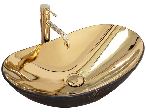 Umývadlo na dosku Rea Royal in Gold marble black mat